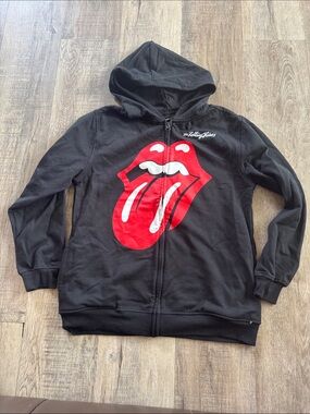 the Rolling Stones Black Hoodie with Red Tongue Graphic